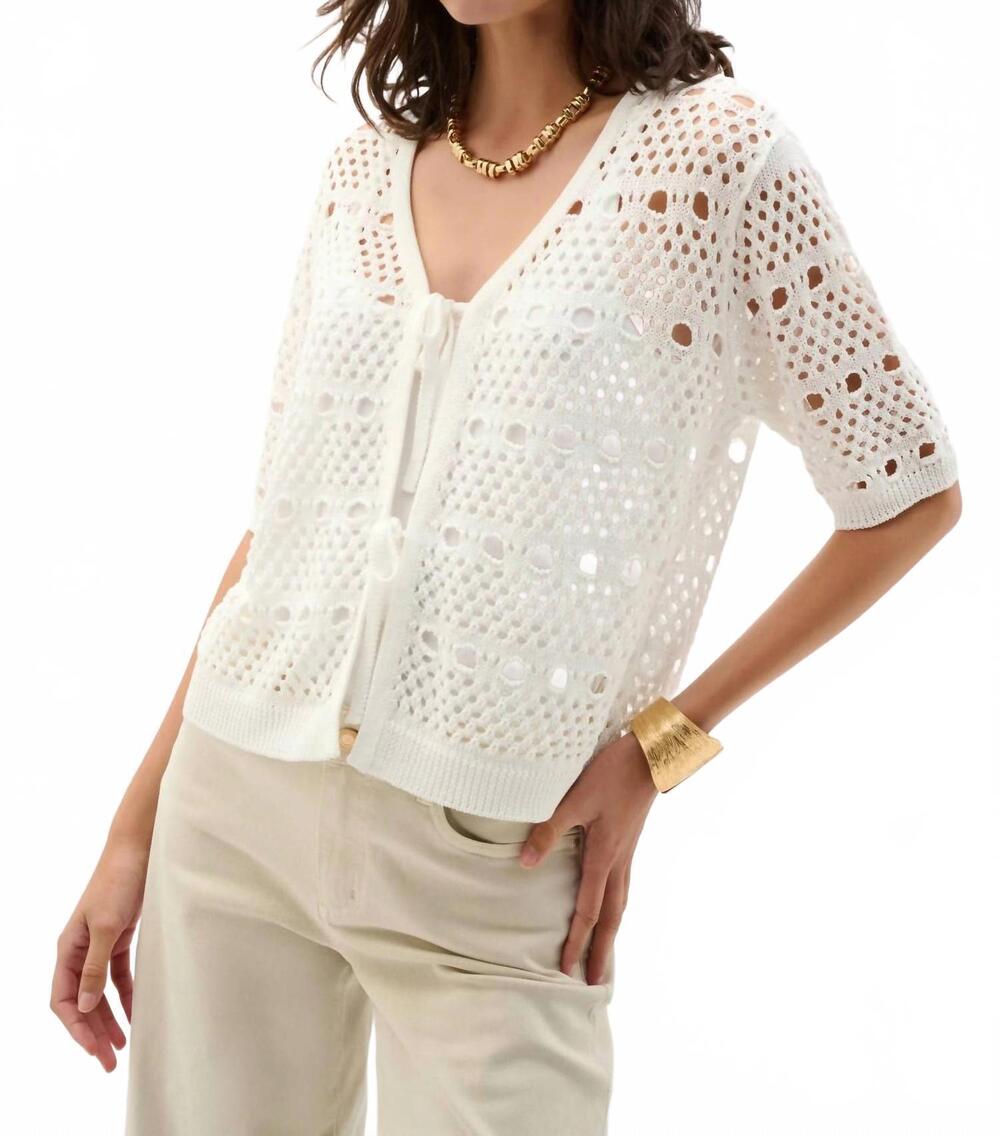 NEW JOSEPH RIBKOFF open knit short sleeves cardigan in vanilla